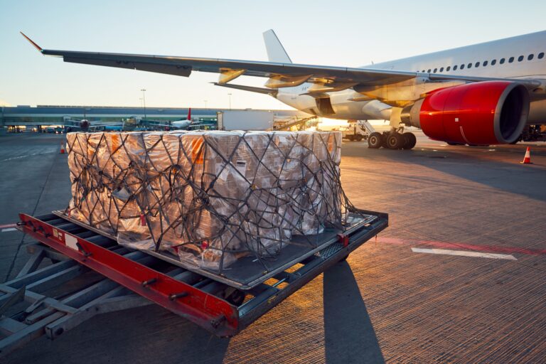Air cargo pallet on airport tarmac awaiting loading, highlighting operational complexity and documentation-driven logistics processes.